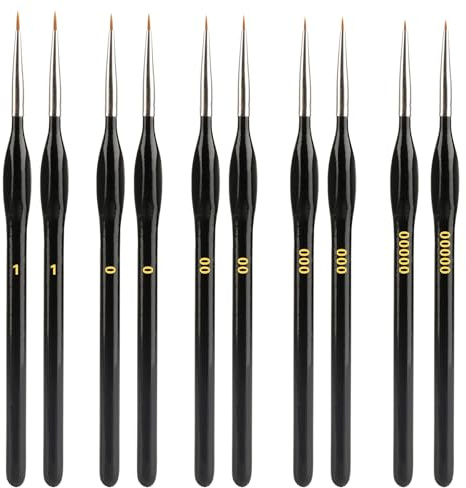 10 Stück Feine Detail Pinsel Set, Malen Nach Zahlen Pinsel Feine Spitze, Miniatur Künstlerpinsel Set für Modellbau Acryl Nagelkunst Ölgemälde Strichmalerei Aquarell Pinselset(5 Größen)
