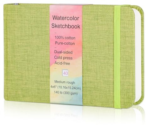 40 Sheets Watercolour Journal 10x15cm, 140 lb/300 GSM Watercolour Sketchbook Water Colour Paper Watercolor Notebook for Art Painting, Drawing,Travel Journal