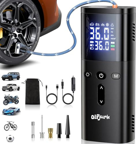 Car Tire Inflator Portable Air Compressor - 4X Faster 160 PSI, DC 12V Air Pump for Car Tires, Tire Pump for Car Portable with Large Dual Digital Screen, Tire Inflator for Car,Motor,Ball (Black)
