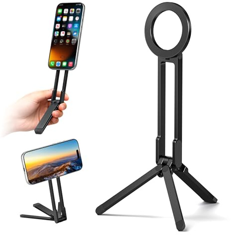 Itramax Magnetic Phone Tripod Stand,Foldable Pocket Cell Phone Mount,Adjustable Travel Gym Selfie Stick Mini Tripod Handle Desktop Stand for MagSafe iPhone 17 16 15 14 13 12 11& All Smartphones,Black
