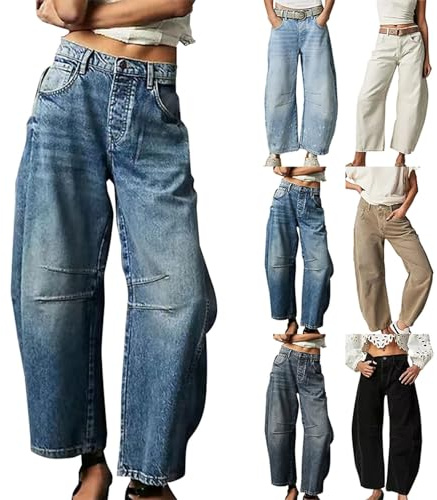 Generico Baggy Jeans, Vita Alta Larghi Vintage, Pantaloni Denim a Gamba Larga Oversize Relaxed Fit con Tasche per Stile Casual Y2K