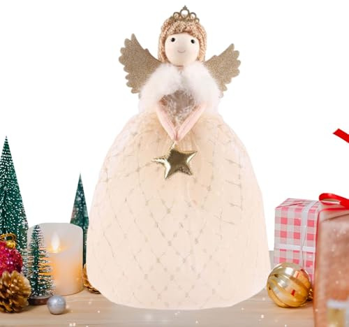 Bomefoi de Árbol de Navidad - Ángel Y Estrella Navideños | Ángel para Árbol De Navidad Muñeca | para Dormitorio Sala De Estar Oficina Chimenea Patio Porche