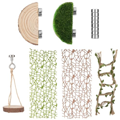 Kit Araña Saltarina Terrario, Incluye Puente de Cuerda de Cáñamo Repisa Madera Telaraña Arañas Trepadoras y Grúa Torre Divertidos Accesorios el Recinto Ideal para Trepar Esconderse y Enriquecerse