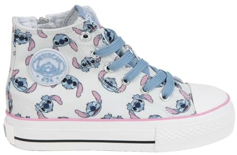 Disney Stitch - Sneakers Bambina – Scarpe Alte e Basse in Tela o Poliestere con o Senza Luci LED, Chiusura Lacci Zip o Strappo, Taglie 25–35 [6741 Sneakers Alte Bianco - 30]