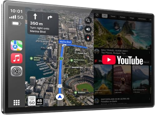 LAMTTO 11 Inch Wireless Carplay Screen for Car with YouTube & TikTok Video Apps,Portable Apple Car Play & Android Auto with Backup Camera/Navigation/In-Cell Touchscreen/Voice Assistant/OTA/Bluetooth