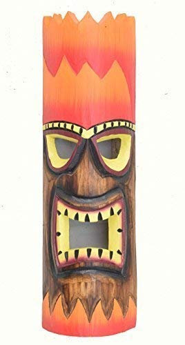 Interlifestyle Wandmaske Tiki Fire Hair 50cm im Hawaii Look Holzmaske Hawaii Maui Maske Osterinsel Kauai