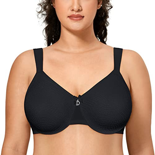 DELIMIRA Women's Minimiser Bra Full Coverage Smooth Support Underwired Bras Minimizer Bra Black 36C