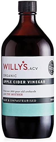 WILLY'S Apple Cider Vinegar with Live Mother - Probiotics For Detox & Gut Health - 1L Glass Bottle - Organic, Raw, Unpasteurised, Naturally Fermented ACV