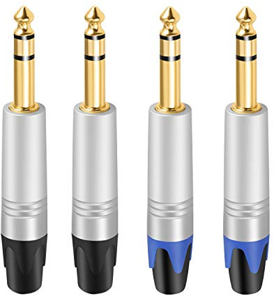 Devinal 1/4 TRS Plugs, 4 Pack, 4 Inch AUX Cable, Male-to-Male, Gold-Plated, 24 AWG, Compatible with Speakers, Microphones, Guitars, DJ Mixers