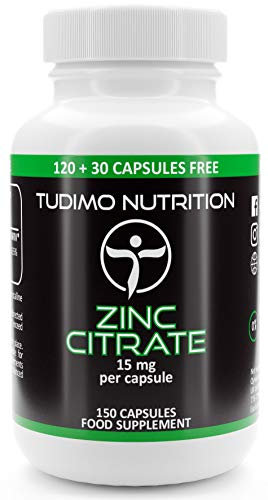 Integratore Zinco Citrato 15 mg - 150 pz (Scorta 5 Mesi) di Capsule a Disgregazione Rapida con 15mg Citrato di Zinco Polvere Puro Qualità Premium