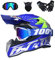 VOMI® Moto Motocross Casques, Casque Cross Off Road Intégral Parasol, Gants, Lunettes, Masque, D. O. T Standard Enfants Quad Bike VTT Go Karting Rouge,Bleu,S