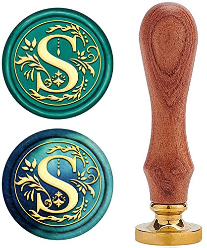 CRASPIRE Retro Alphabet Initialen Wachs Versiegelungsstempel Classic Vintage 26 Buchstaben AZ 25mm Abnehmbarer Messingkopf Holzgriff Für Umschlag Einladung VerschönerungDekoration (Buchstabe S)