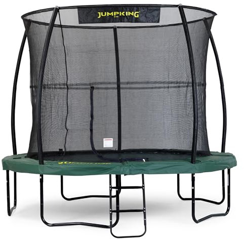 Jumpking 12ft JumpPod Deluxe Round Trampoline With Safety Enclosure Net and Ladder ❘ Outdoor Trampoline For Adults & Kids, 10 Year Frame Warranty, EuroSpring Design For A Super Soft Bounce