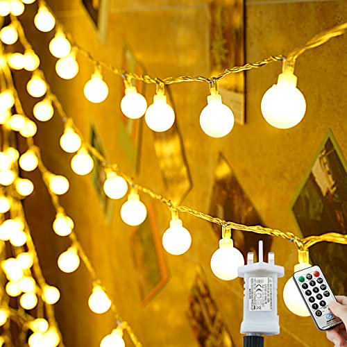Fairy Lights Plug in, 120LEDs 12M/39ft Globe String Lights Waterproof, 8 Modes Christmas Lights with Remote Control for Outdoor/Indoor, Patio, Gazebo, Bedroom, Party, Wedding Decorations (Warm White)