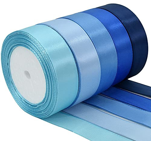 TONIFUL 5 Farben 115M x 25mm Satinband Geschenkband Schleifenband Stoffband Dekoband Stoff Bänder zum Basteln und Geschenk Verpacken, Dekoration, Blumen, Basteln, Blau System（23M/pro Volumen）