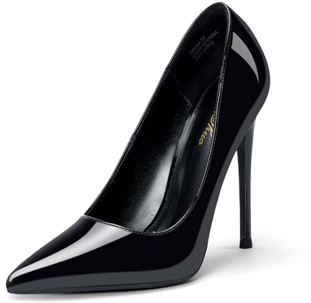 GENSHUO Women's 4.7 Inch Pumps Pointy Closed Toe Stiletto Sexy High Heels Slip on Porm Party Wedding Dress Shoes All Black Size 8.5