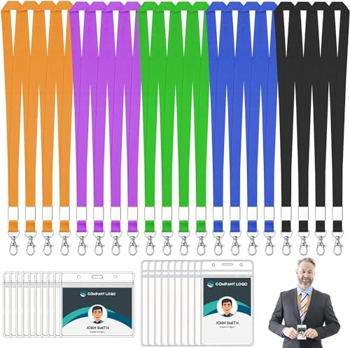 GZLCEU 20 Stk lanyard 20 Stk Wasserdichte Ausweishülle set,4 Stk pro Farbe | für Geschäfts Messe Schulen Informationskarte Kartenhalter115x65mm(vertikal)100x85mm(horizontal)