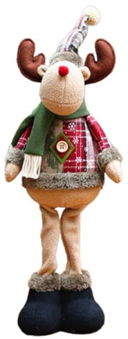 Herfair Weihnachtsdeko Figuren Plüsch Weihnachten Weihnachtsmann Schneemann Rentier Weihnachten Ornament Lange Beine Figuren für Tisch Kamin Weihnachten Figuren Deko (Elch)