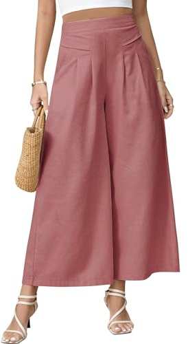 Niwicee Linnebyxor, dam, sommarbyxor, dambyxor, linne, 9/10 croppade fritidsbyxor, vida ben, lätta och eleganta med fickor, elastisk linning, dambyxor, Palazzo, ledig