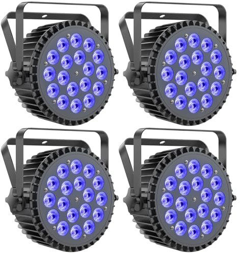 Ukfog 4PCS RGBWA+ UV 18 LED Par Strahler, 200W Bühnenlicht Scheinwerfer 7/10CH Discolicht Partylicht mit Stroboskop und Sound Aktivierung für Show Bar Party Hochzeit Halloween