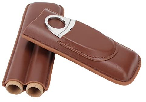Resor cigarrfodral av läder, bärbar, med cigarrskärare, cigarrhållare för 2 cigarrer, affärskontor