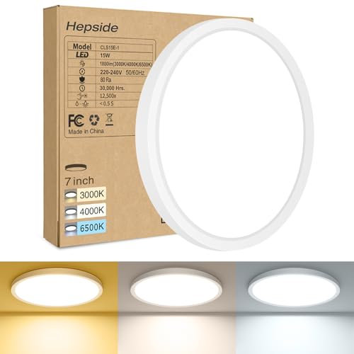 hepside Plafonnier Led plafond - 3000K/4000K/6500K plafonniers modernes, 18 W 1800 LM Super lumineux Lampe pour salle de bain, chambre à coucher, salon, cuisine, cave Ø18 cm