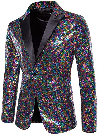 YOSUWOAI Pailletten Giacca da uomo sportiva con un bottone, giacca da lavoro Regular Fit, business jacket, giacca per feste, costume da party, giacca da uomo scintillante, anni 70/80, blazer per club