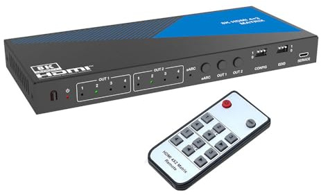XOLORspace 46420 8K 60 Hz eARC HDMI Matrix Switch 4 x 2, switch med ljudextraktor UltraHD stöder upp till 4K 120 Hz IR EDID HDCP 2.3