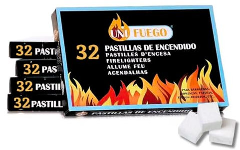 KROWN - Pastillas de Encendido, Pastillas de Fuego para Carbón, Chimeneas, Estufas y Barbacoas – 32 Unidades por Paquete, Eficientes y Rápidas (192 Pastillas / 6 Paquetes)