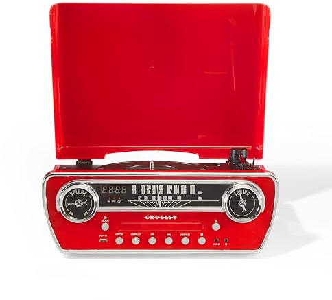 Crosley Powel 7-in-1 Record Player with Speakers & CD Player, Red