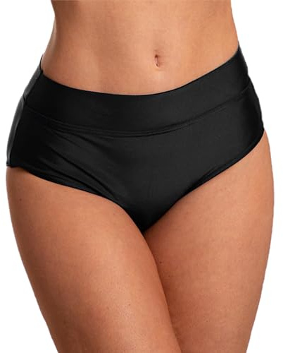 Aquarti Bas de Bikini Femme Taille Haute avec Ceinture Repliable – Culotte Gainante, Noir, 52