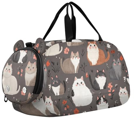 Foiosoh Borsone da palestra con simpatico gatto norvegese con scomparto per scarpe, leggero, per viaggi, sport, borsone da viaggio