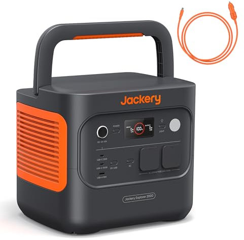 Jackery E2000 v2 tragbare Powerstation mit DC8020 Kfz-Ladekabel, LiFePO4 Akku, 2042Wh Solargenerator mit 2200W Ausgang (Max 4400W), Schnellladung von 0-80% in 52 Min für Notfall, Camping, Wohnmobil