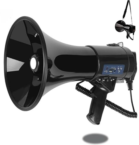 B S 50W Megaphone with Siren,Recording,SD Card,AUX Input for for Crowd Management,Emergencies,Black