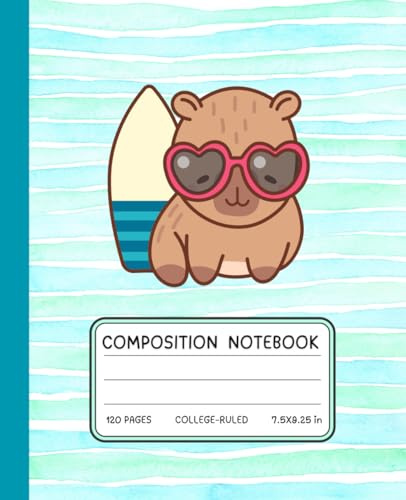 Beach Vibes Capybara Composition Notebook — Cute Summer Journal for Girls | 120 College-Ruled Pages | Kawaii Back-to-School Supply: Adorable Capybara ... Ocean Theme Diary for Kids, Teens & Women