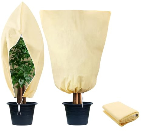 Zhiaek Telo Copri Piante Antigelo con Cerniera e Corda Telo Protezione Piante Inverno Copripiante Telo Copripiante Invernale Antigelo Beige 2x2.4M 1PCS