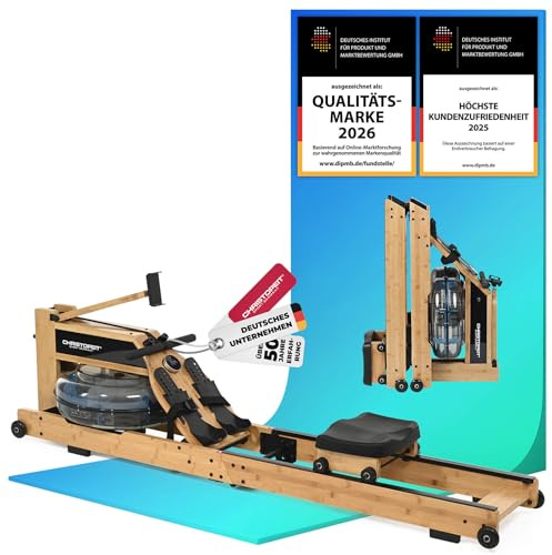 Christopeit Wasserrudergerät klappbar für Zuhause - Rudergerät Holz, Hybrid Wasser-Magnet-System, Kinomap, Bluetooth (Colorado - Bambus)