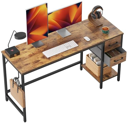 CubiCubi Computer Desk with 2 Drawers, 47 Inch Small Home Office Desk with Storage Study Writing Table, Rustic Brown