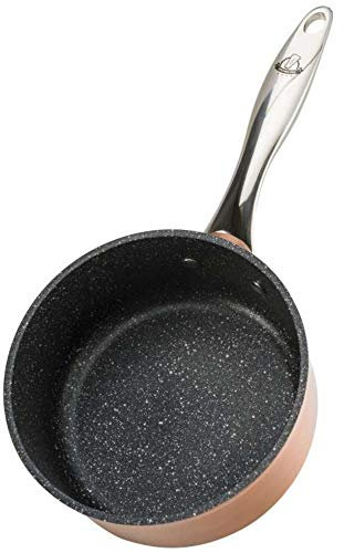 Casserole cuivre Kitchen Pro - Venteo - Casserole antiadhésif – Résistant/Revêtement unique – Poignée inox non amovible - Diamètre 16cm