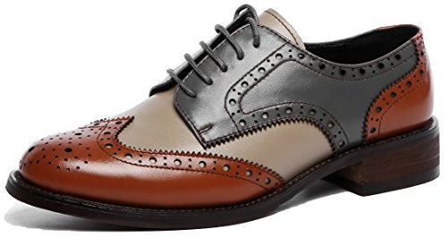 U-lite Women's Leather Oxford Shoes BrownGrey 8.5