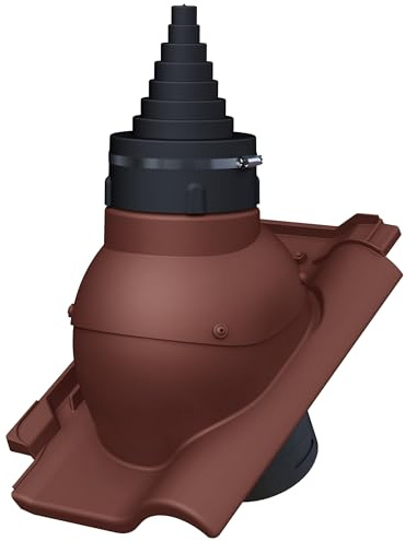 Dachdurchführung für Gerätemasten Ø19–90 mm – Braas - Rubin 13V Dachziegel für TV-Antenne, Satellit, Blitzschutz, Kommunikation, Dachdurchgang mit EPDM-Dichtung (RAL 3009 - Kastanienrot)