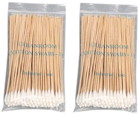 Qiulip 200 unidades por bolsa, 15 cm de largo, mango de madera, bastoncillo de algodón de una sola cabeza Q-Tips limpieza de nariz estéril, aplicador de maquillaje, herramienta de eliminación