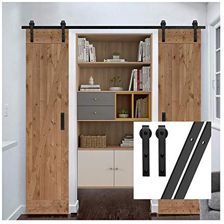 GIFSIN Skjutdörrssats för ladugårdsdörr, hårdvara för dubbeldörr, J-formad hängare, 413 cm