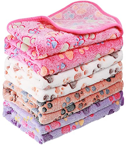 Tatuo 4 Couvertures Polaires pour Animaux, Imprimé Pattes, pour Chiens, Chiots et Chats, Couvertures de Sommeil (Blanc, Café, Rose, Violet, M)