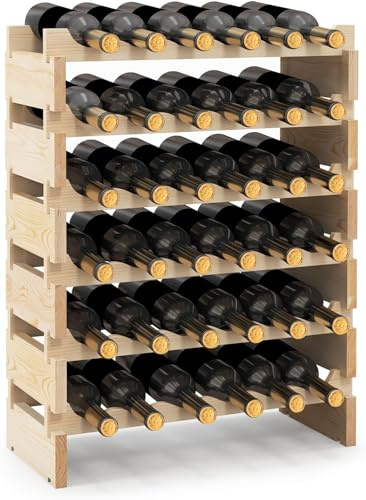 GIANTEX Casier à Vin avec 6 Étagères pour 36 Bouteilles, Range Bouteille en Bois de Sapin, Désign Séparable et Empliable, Étagère Vin pour Maison, Cuisine, 63 x 28 x 85 cm
