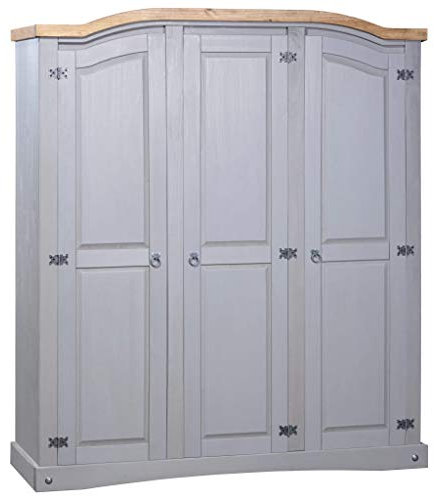 Gecheer Mehrzweckschrank Holzkleiderschrank Kleiderschrank Büroschrank Schrank 2 Style,Kleiderstange Aktenschrank 151,6 x 52 x 170 cm (L x B x H) für Wohnzimmer,Schlafzimmer,Kiefer-Massivholz,Grau