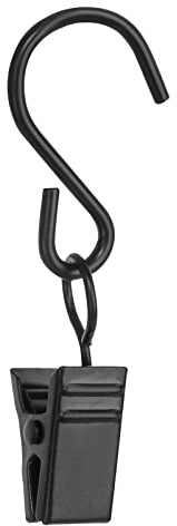 40 PCS Curtain Clips with S Hooks for Outdoor String Lights, Stainless Steel S Hooks with Clips for RV Awning and Gutter Lights (Black)