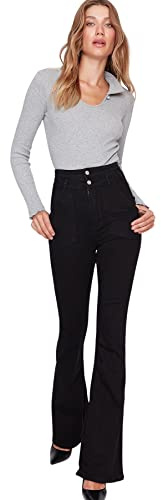 Trendyol Jeans Acampanados de Pierna Acampanada de Cintura Alta para Mujer, Negro, 36
