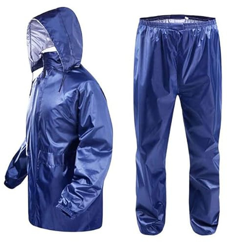 Tuta Antipioggia Completo Impermeabile e Antivento, Unisex per Uomo e Donna, con Cappuccio Colore Blu, Taglia Unica, Materiale PVC