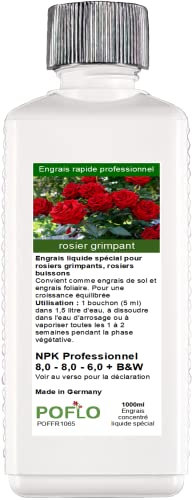 POFLO engrais pour rosiers grimpants et rosiers buissons, engrais liquide premium de la gamme professionnelle (1000ml)